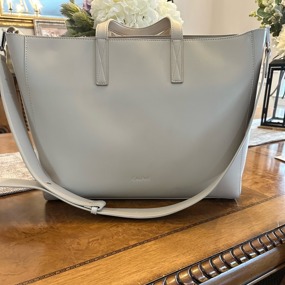Calpak Light Beige Tote with Adjustable Shoulder Strap